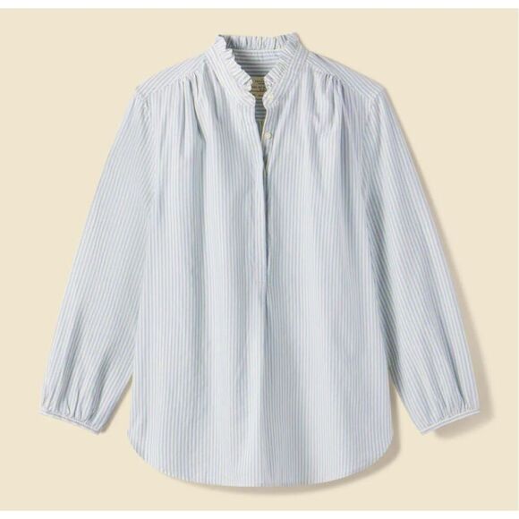 Trovata Birds of Paradis Sara B Henley Ruffle White Blue Striped Button Shirt La - Picture 1 of 11